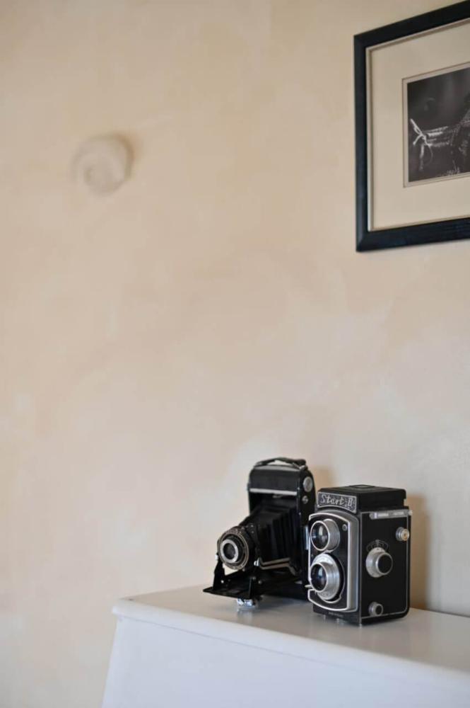 Rustic fireplace wall with German Schmear finish