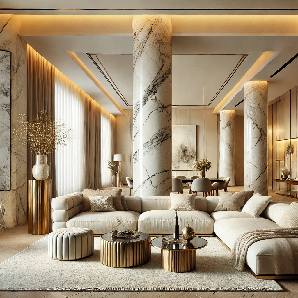Modern metal columns in interior