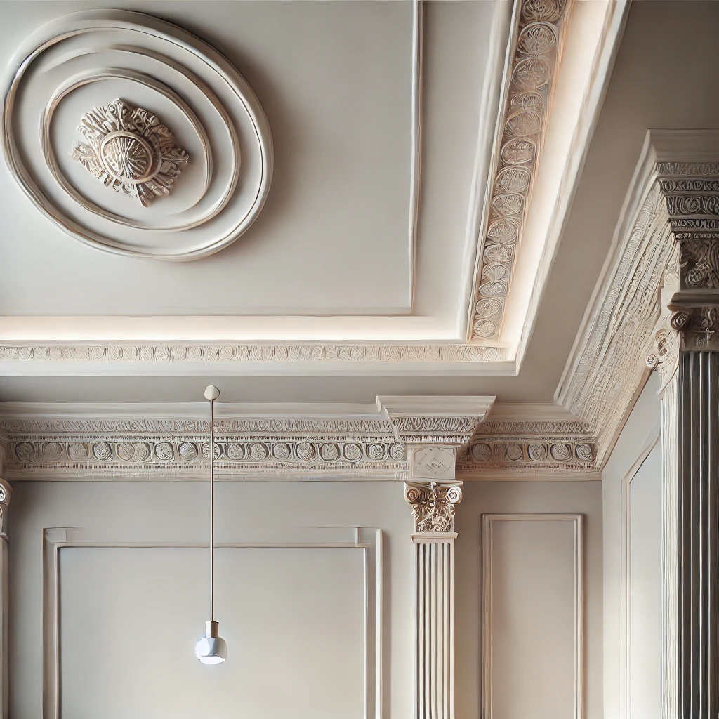 Restoration of plaster molding in progress