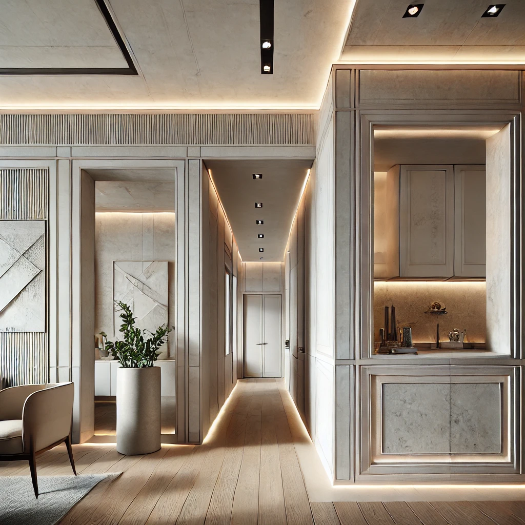 Ceiling medallion with modern light fixture